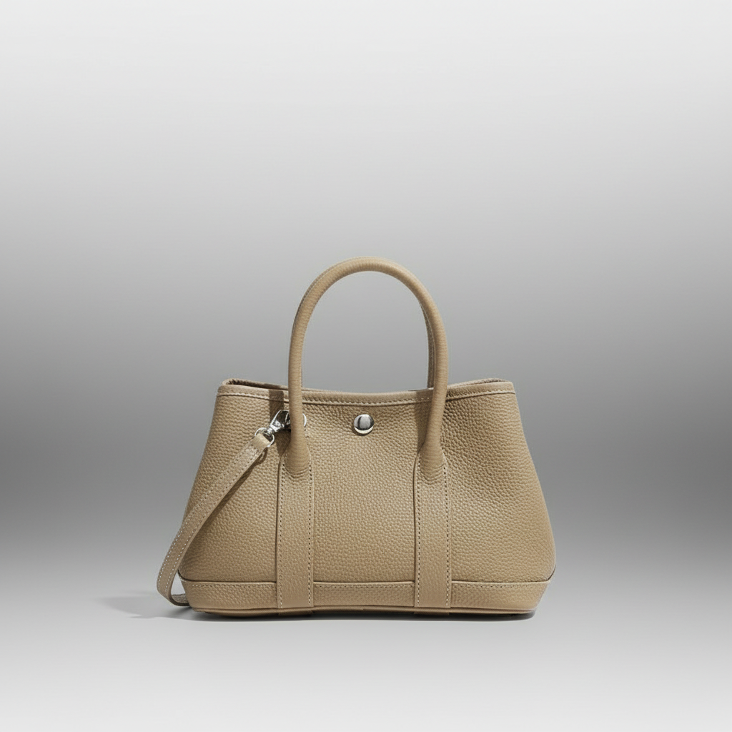 Mala bege com fundo de estúdio