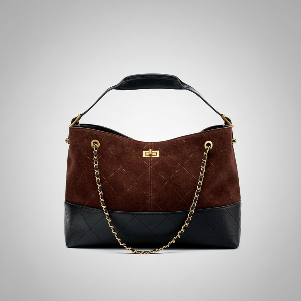 Mala bordô e preta com fundo de estúdio