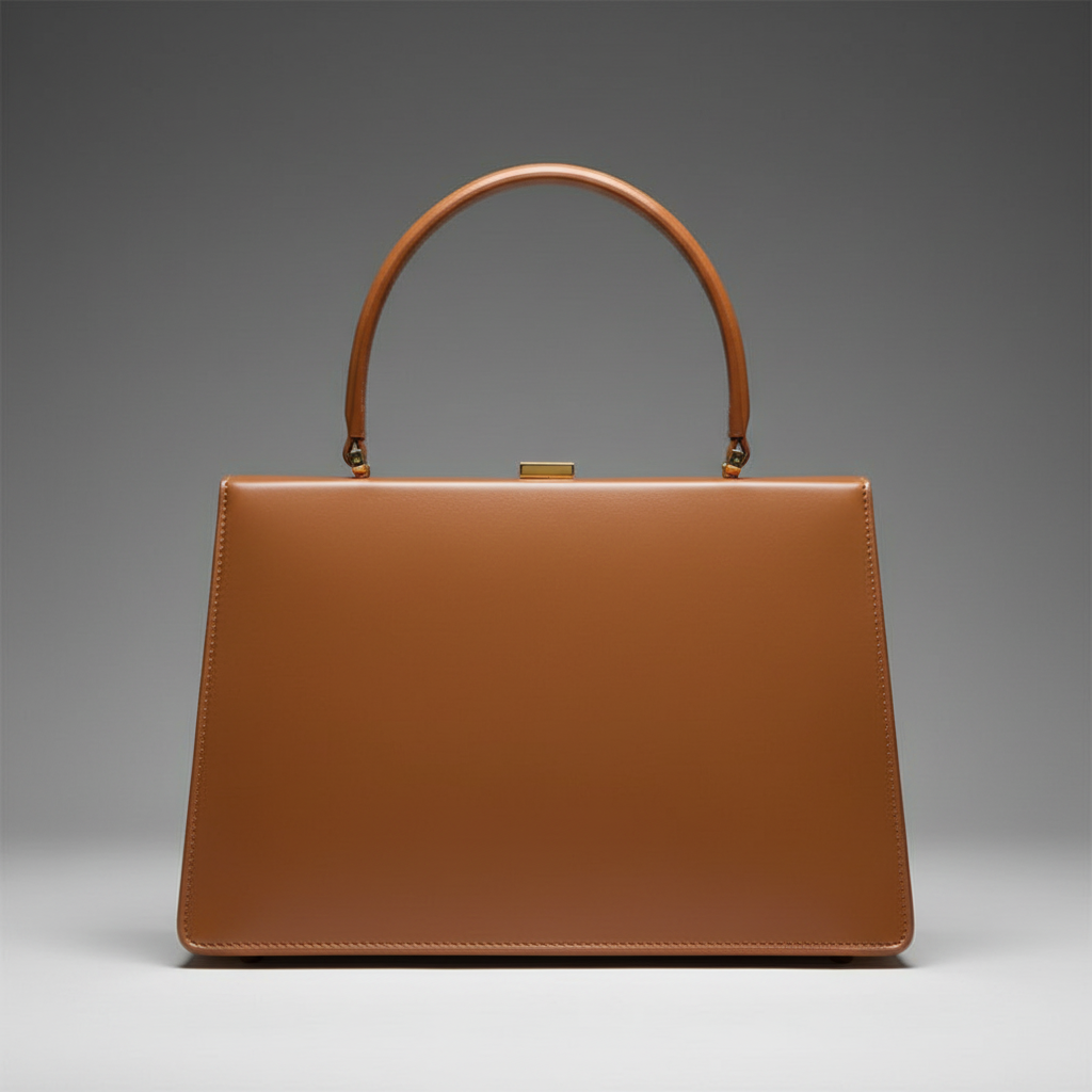 Mala castanha fechada com fundo de estúdio